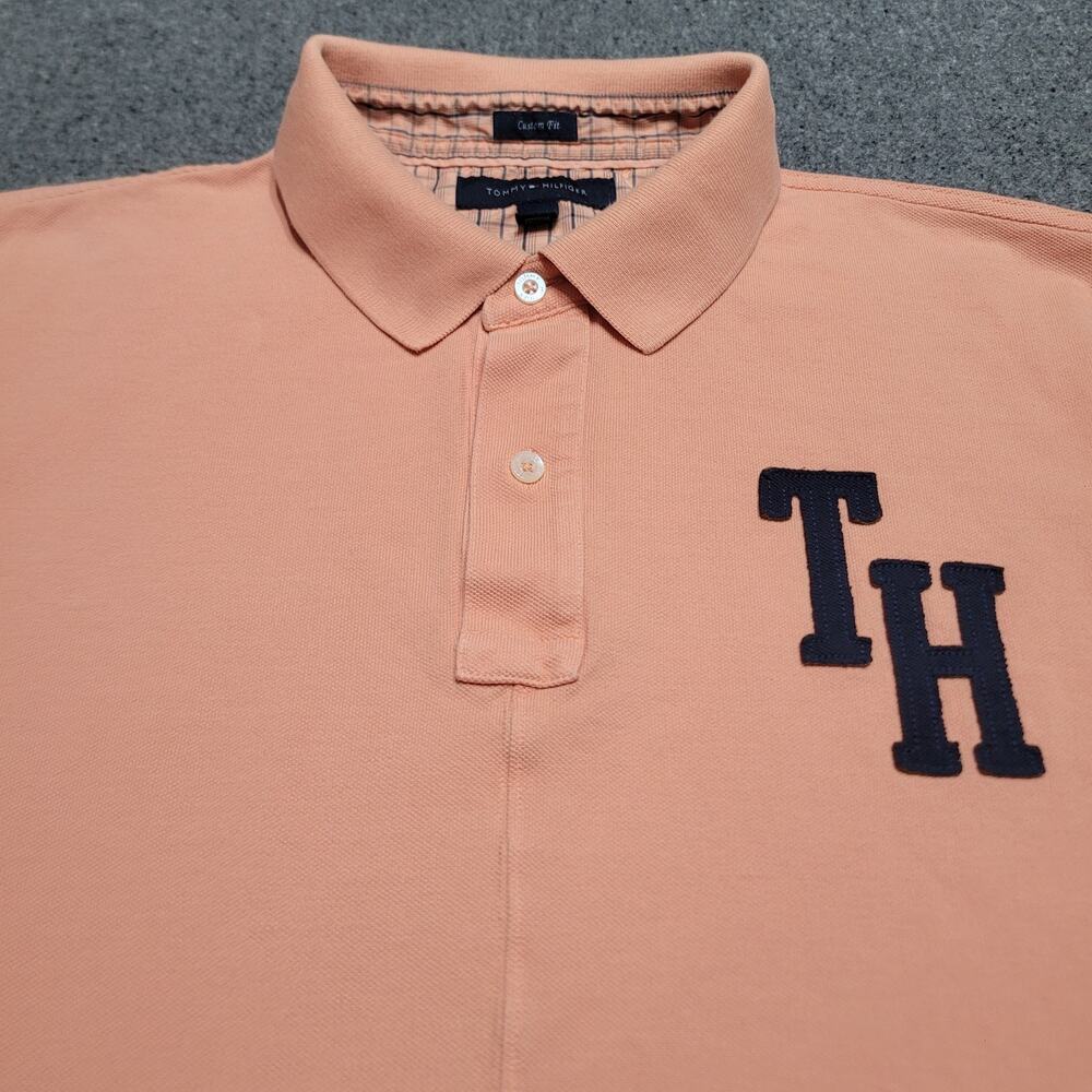 Tommy Hilfiger Shirt Mens Extra Large Peach Pique Polo Golf Rugby Embroidered 8